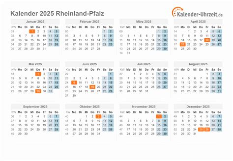 Feiertage 2025 Rheinland-Pfalz + Kalender