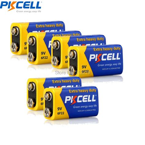 6 X PKCELL 9v 6f22 MN1604 240MIN Duration Batteries Carbon Zinc Super ...