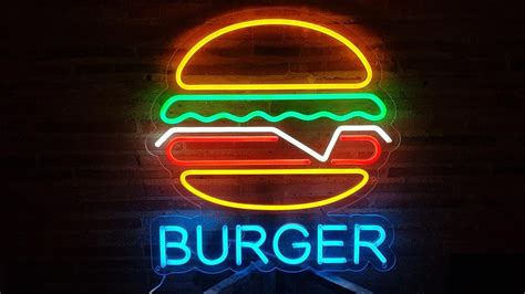 Burger Neon Sign Home Decor T Food Neon Custom Neon Etsy Neon