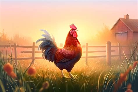 Premium Photo Illustration Of A Proud Rooster Crowing At Sunrise