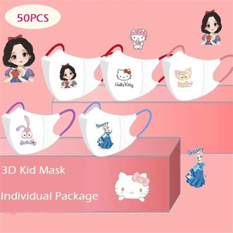 0 14 Yrs 50pcs 3d Children Mask Dust Proof Cartoon Cute Elsa Mask Kid
