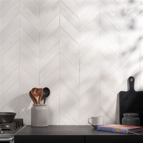 Bianco Dolomite Premium X Chevron Honed Marble Tile Tilebar