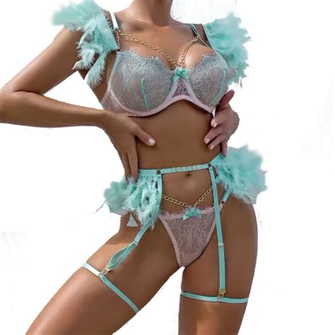 Lace Nightwear Sexy Lingerie Set Garter Parcelamento Sem Juros