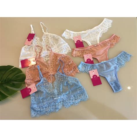 Conjunto De Lingerie Feminino Todo Em Renda Sem Bojo Shopee Brasil