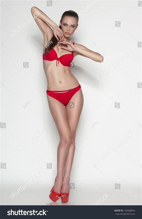 Sexy Woman Red Bikini Full Length Stock Photo 132508856 Shutterstock