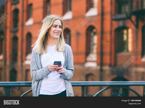 Blonde Girl Phone Image Photo Free Trial Bigstock