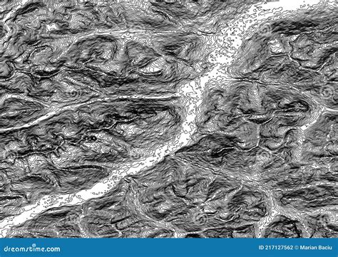 Une Carte Topographique En Noir Et Blanc Lignes Courbes De Niveau M