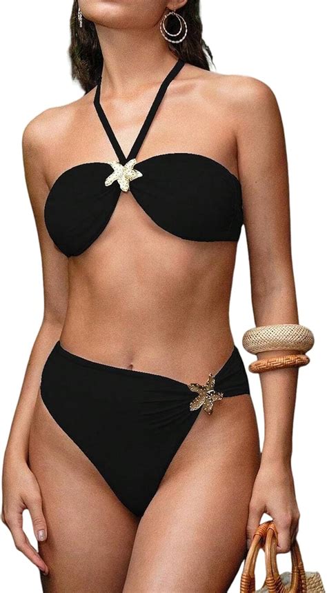 Amazon Sherrydc Womens Cheeky Bikini Sets Sexy Bandeau Self Tie High Cut Swimsuit Bathing