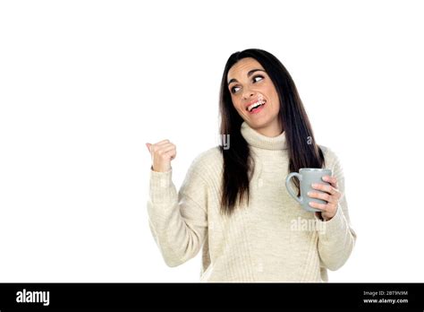 Attractive Brunette Woman Isolated On A White Background Stock Photo Alamy