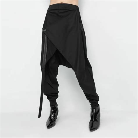 Black Hip Hop Baggy Pants Lace Up Spliced Harajuku Casual Harem Pants