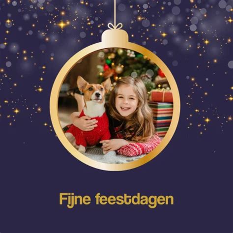 Sprankelende Kerstkaart Met Kerstbal Met Foto Hond