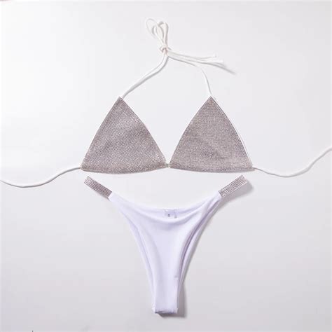 Luxury Bling Rhinestone Bikini Sliver Set Crystal Diamond Sexy Women S