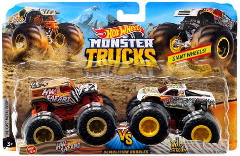 Hot Wheels Monster Trucks Demolition Doubles Hw Safari Vs Wild Streak 164 Diecast Car 2 Pack