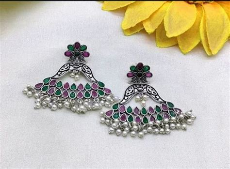 Oxidised German Silver Earring Sku 575 H1 at Rs 300 00 ऑकसडइजड