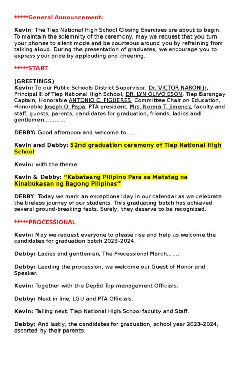 Graduation Mc Script 2024 General Announcement Kevin The Tiep
