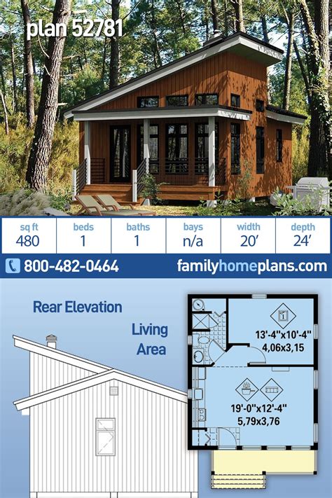 Plan 52781 | Tiny Ultra-Modern House Plan Under 500 Sq Ft - 1 Bed