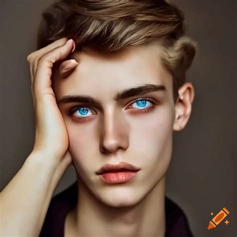 Portrait Of A Young Adult Male With Blue Eyes And Dark Brown Hair