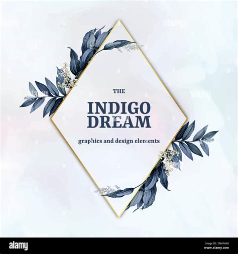 Indigo Dream In A Gold Rhombus Frame Decorated With Blue Leaves On A