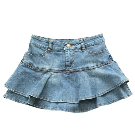 Ruffle Pleated Skirts Womens 2021 Summer Low Waist A Line Y2k Denim