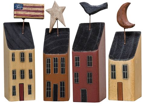 Primitive Rustic Farmhouse 4pc Wood Salt Block House Sitters Crowflag