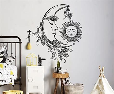 Crescent Moon Wall Decal Sleeping Sun Vinyl Sticker Astrology Home ...