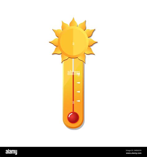 Vector Yellow Thermometer In Hot Summer Weather Conditions Icon With Symbol Sun In Flat Design