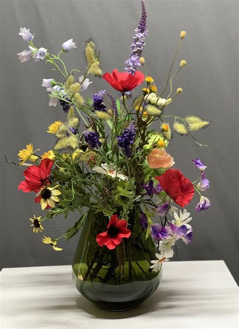 Seta Fiori Veldbloemen Kunstbloemen In Vaas Glas Cm