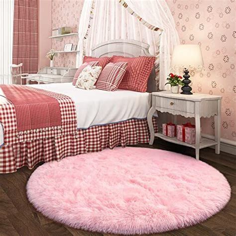 Pink Round Rug For Girls Bedroom Fluffy Circle 4x4 Kids Shaggy