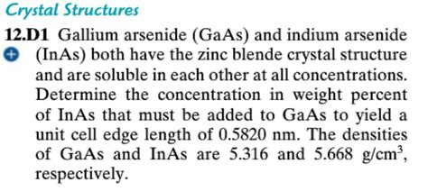 Solved Crystal Structures 12.D1 Gallium arsenide (GaAs) and | Chegg.com