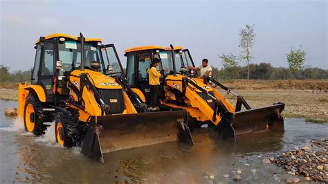 Amazing Jcb Backhoe Machine Washing In River And Showing Stunt Jcb