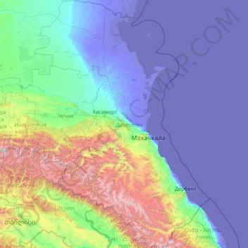 Republic of Dagestan topographic map, elevation, relief