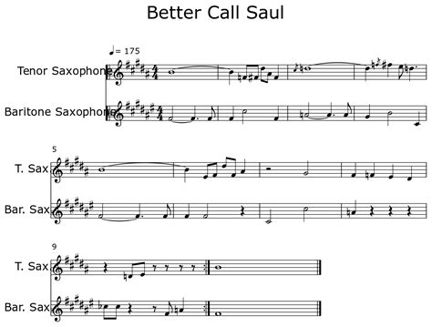 Better Call Saul Sheet Music For Tenor Saxophone Baritone Saxophone