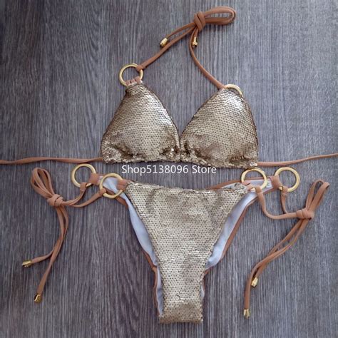 Sexy Shiny Sequins Rings Bikini Women Bandage Swimsuit Female Swimwear Two Pieces Bikini Set