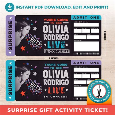 PRINTABLE PDF Editable Surprise Gift Pass Olivia Rodrigo Guts World