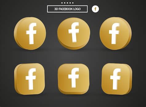 3d facebook logo symbol im modernen goldenen kreis und quadrat für