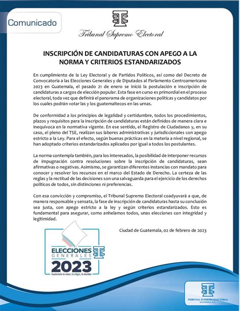 TSE Guatemala on Twitter Comunicado Inscripción de candidaturas con