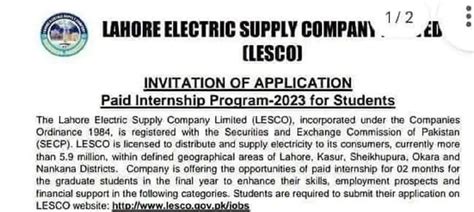 lahore electric supply company limited lesco internships  apply