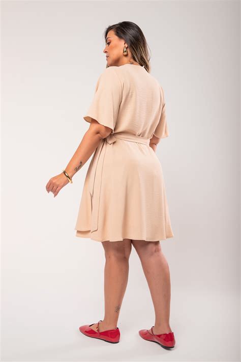 Vestido Crepe Transpasse Nude Rery Roupa Feminina Plus Size