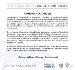 Comunicado Entidades Contratantes Y Proveedores Servicio Nacional De