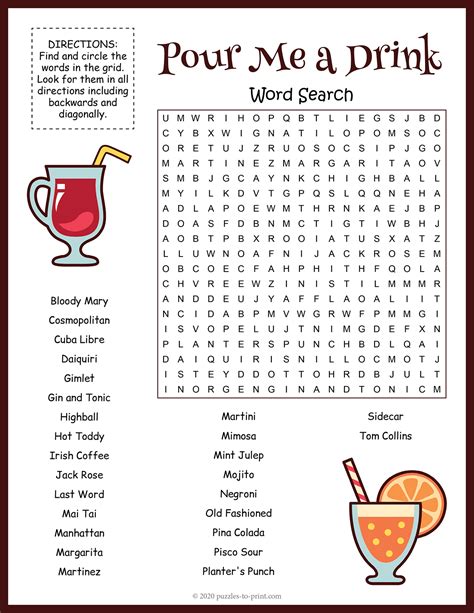 Cocktails Word Search