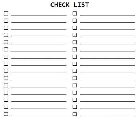 printable checklist template printablelib