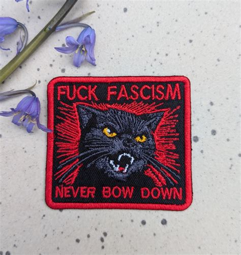 Black Cat Fuck Fascism Never Bow Down 2 25 X 2 Embroidered Iron