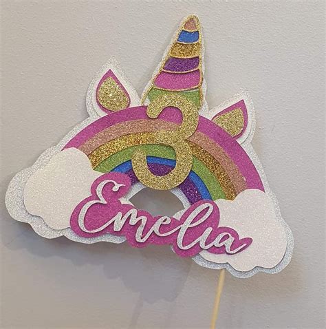 Unicorn Rainbow Themed Cake Topper Etsy