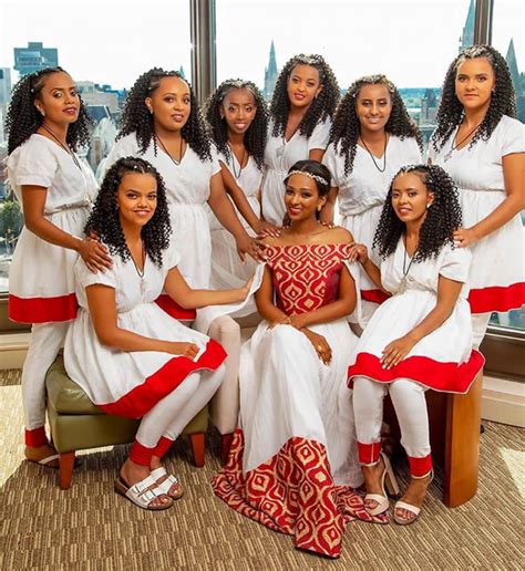 Clipkulture Bride And Squad In Red And White Habesha Kemis