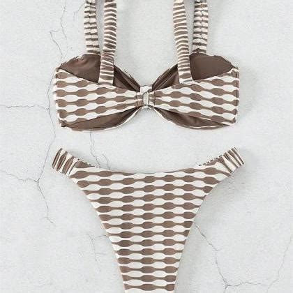 Geometric Striped High Waist Two Piece Bikini Set On Luulla