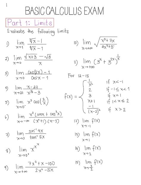 SOLUTION: Basic calculus exam with answer key - Studypool