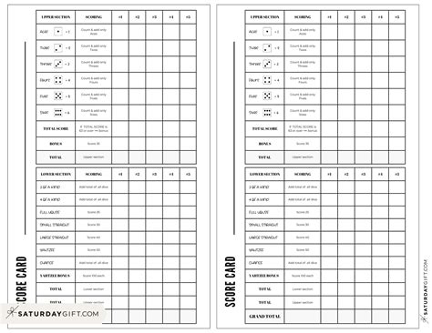 yahtzee score card printable 1