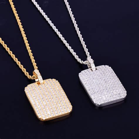 Iced Gold Color Square Pendant Necklaces Bling Cubic Zircon Punk Hip