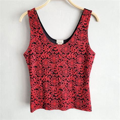 Lingerie Cacique Tops Vintage Lingerie Cacique Sheer Red Gothic Lace Front Tank Top Size