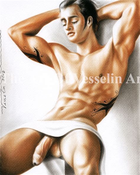 Print Of Erotic Nude Male Painting Taking A Rest Naked Man Figure Drawing Picture Nudity